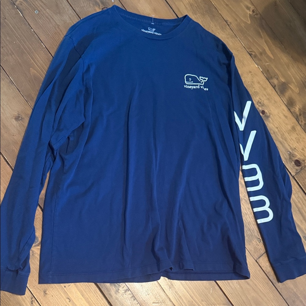 Vineyard Vines Navy Long-Sleeve Crew with White Whale & Sleeve Logo